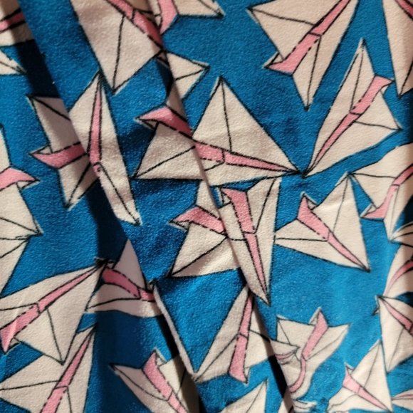 LuLaRoe Blue Pink Paper Airplanes Geometric Print Leggings OS - Picture 2 of 2